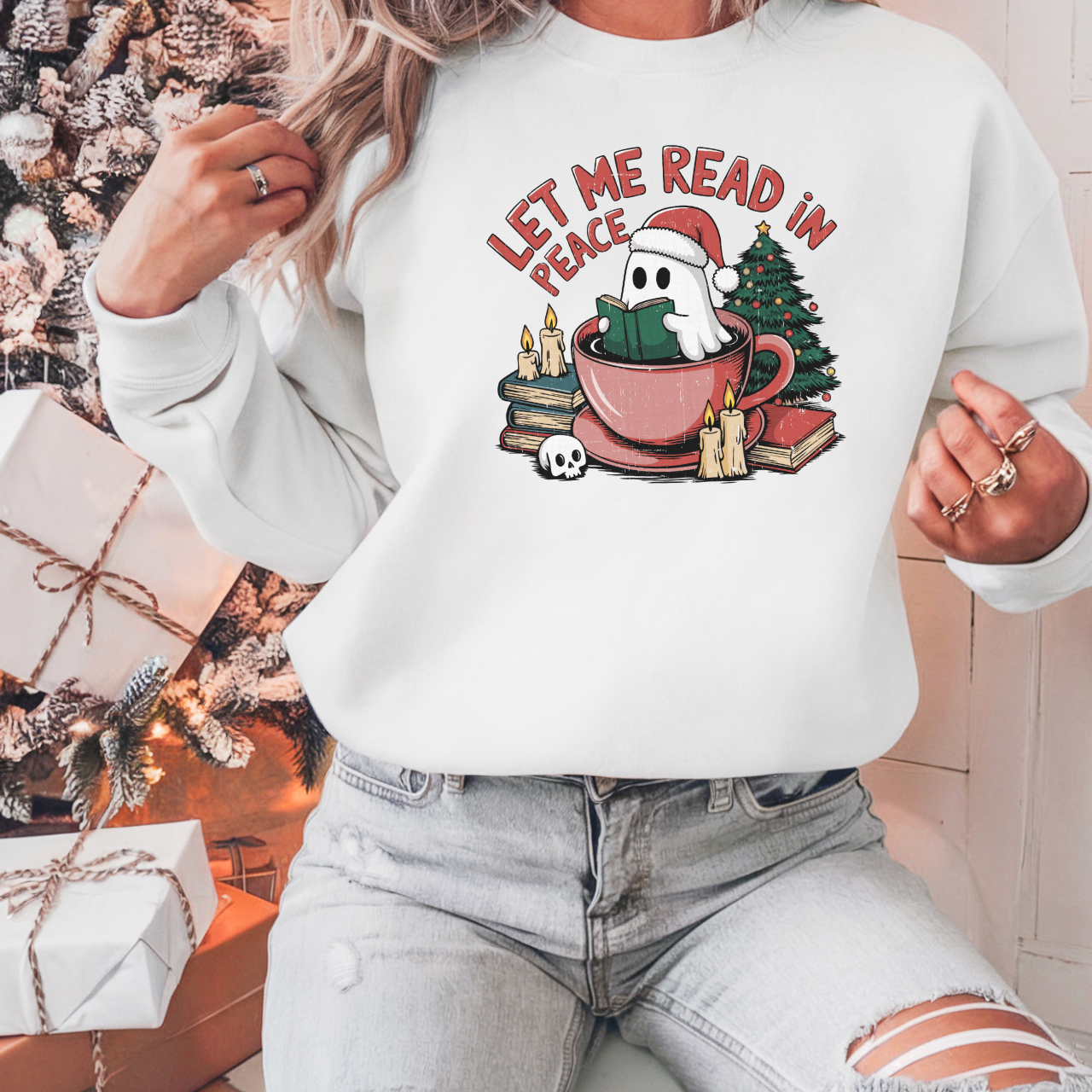 Let Me Read In Peace Christmas Ghost Sweatshirt