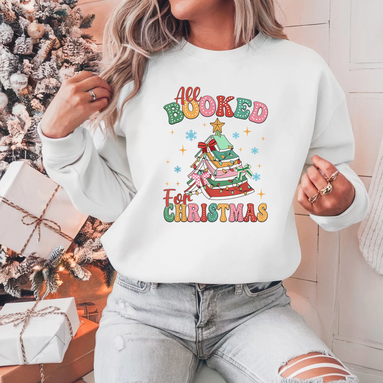 All Booked for Christmas Sweatshirt for Book Lover