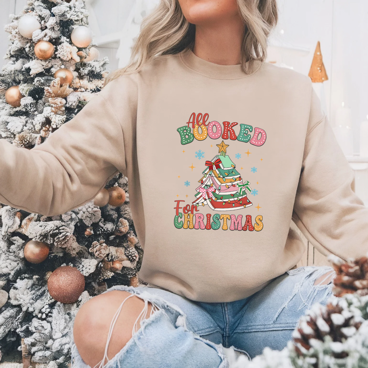 All Booked for Christmas Sweatshirt for Book Lover