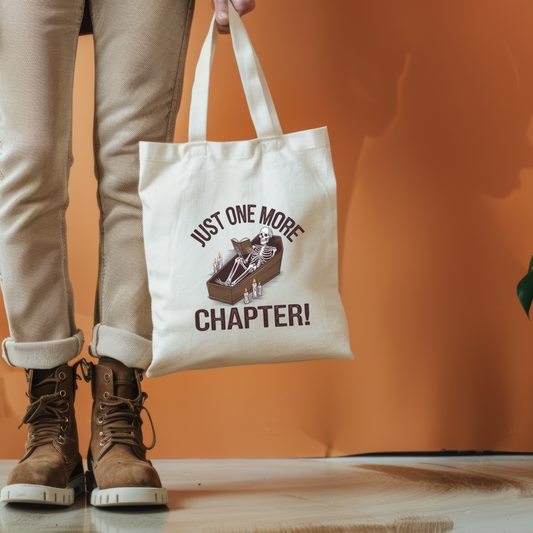 One More Chapter Skeleton Canvas Tote